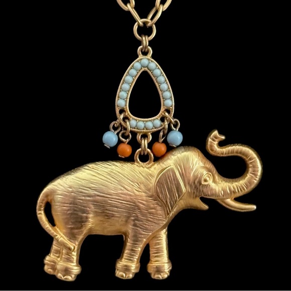 Gold Tone Trunk Up Elephant Necklace - Picture 2 of 10